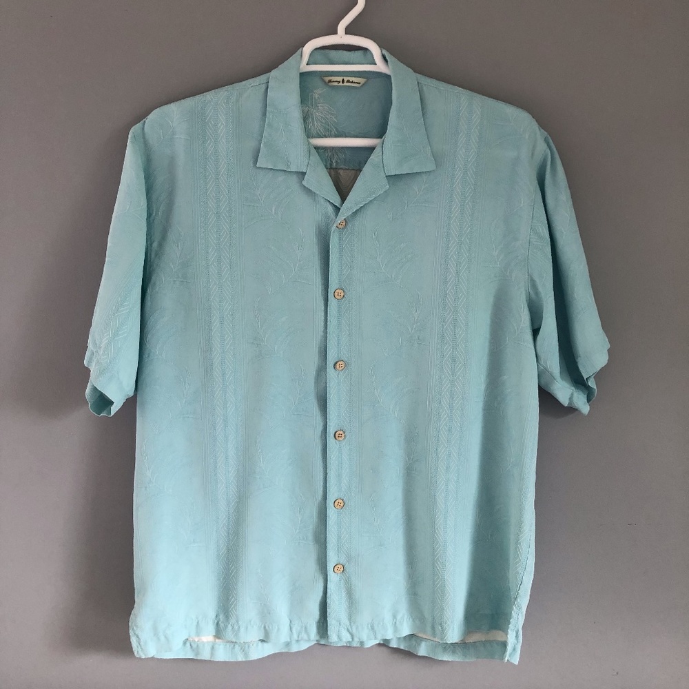 Men's Tommy Bahama Silk Shirt - Light Blue Aqua L